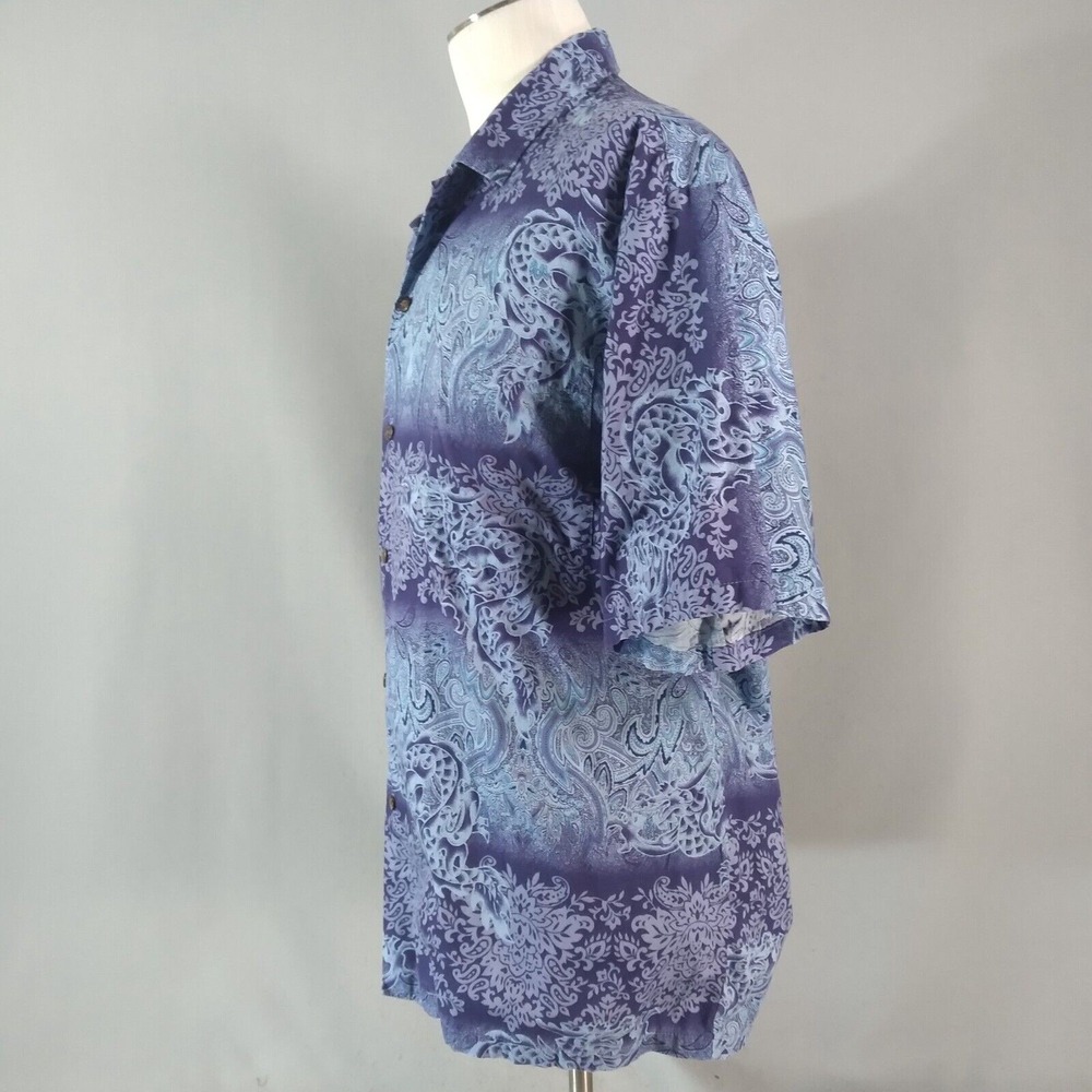 Hana Fashion Hawaiian Shirt Mens 2XL Blue Paisley Cotton Short Sleeve Button Up - Picture 6 of 12